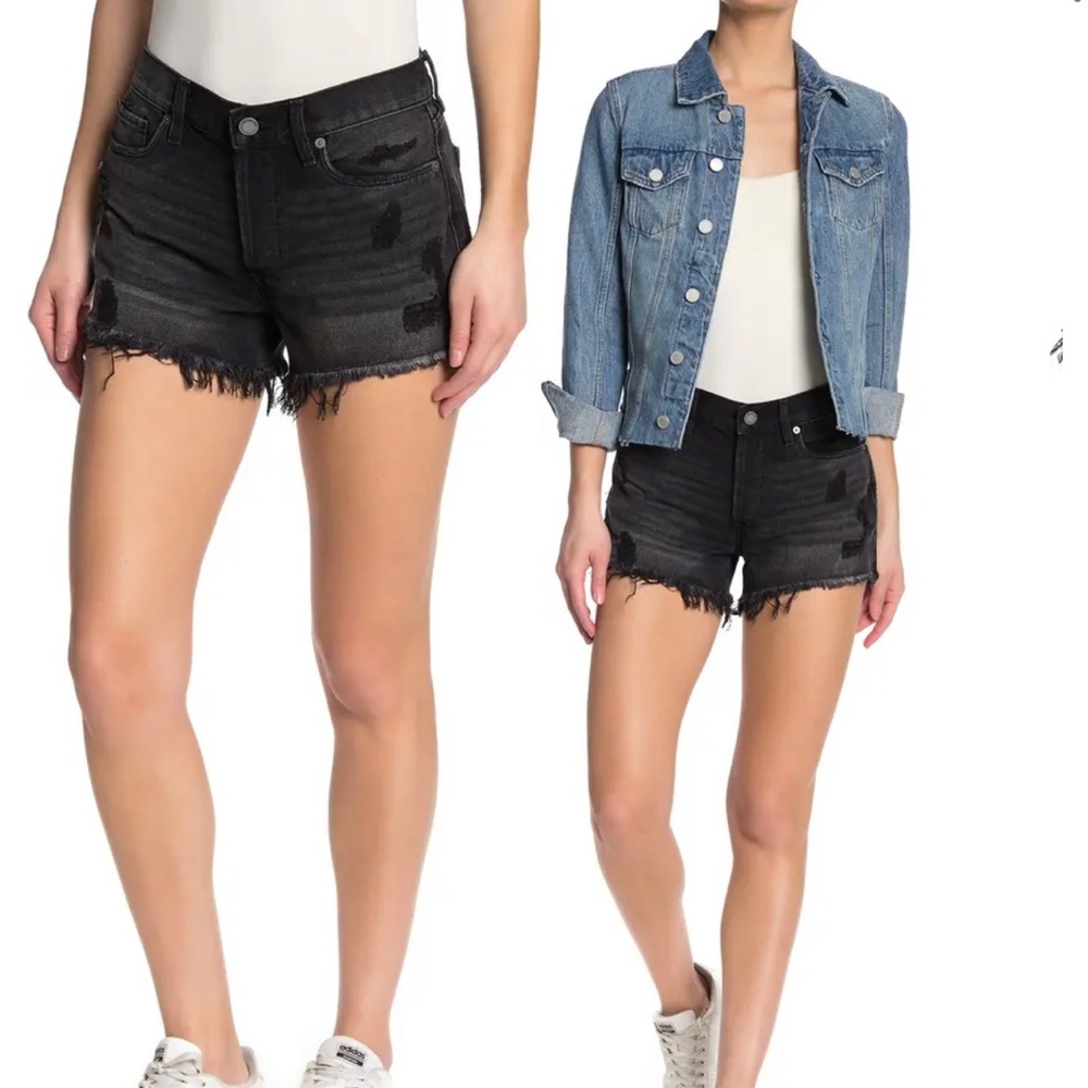 Blank NYC distressed high waisted black denim shorts